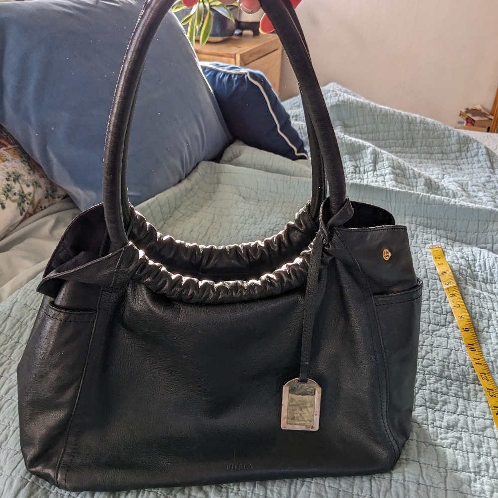 Black leather furla shoulder bag tote